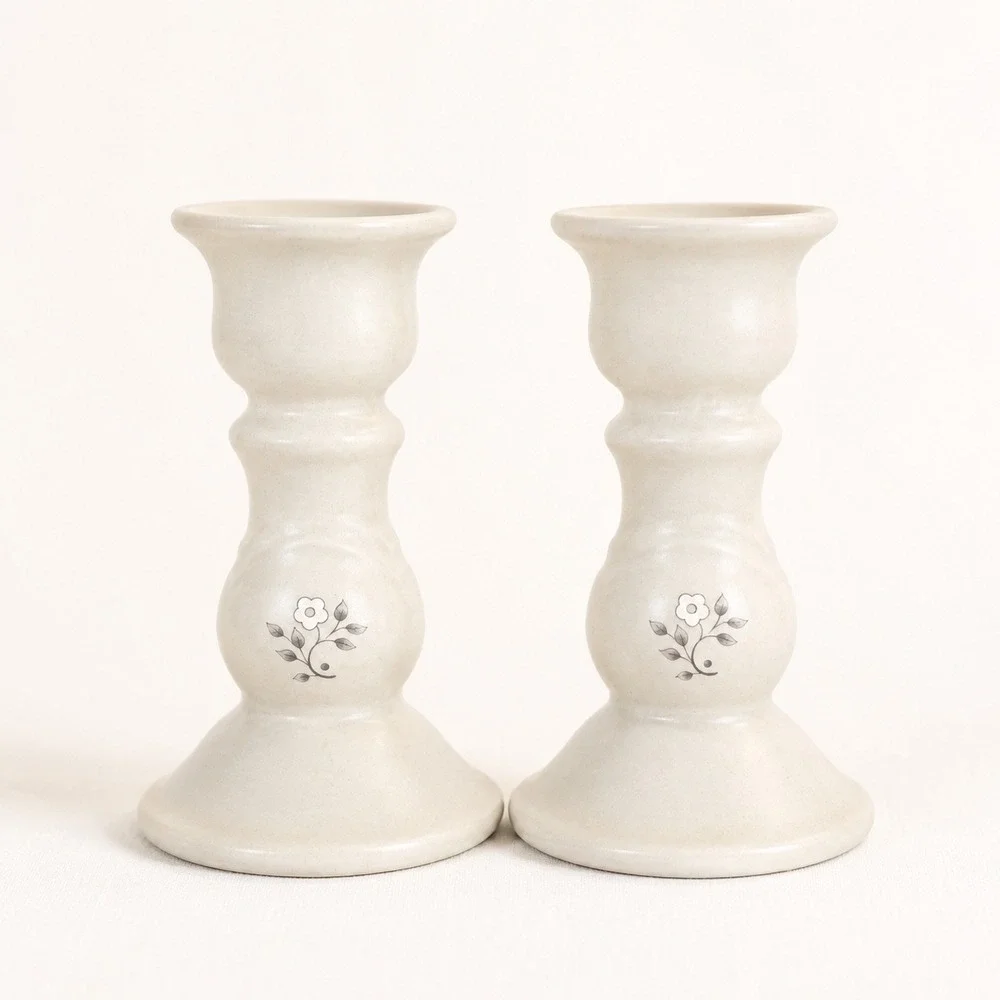Pair of Pfaltzgraff Candlestick Holders-Heirloom-Ceramic Farmhouse‎